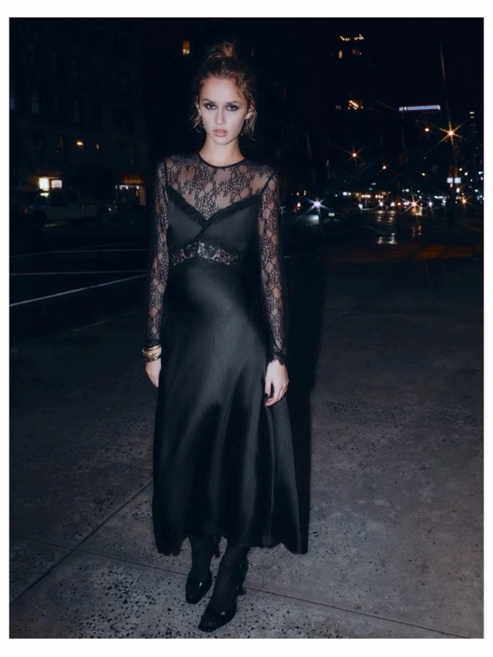 Zara Black Lace-Inset Long Sleeve Evening Dress *flaws*